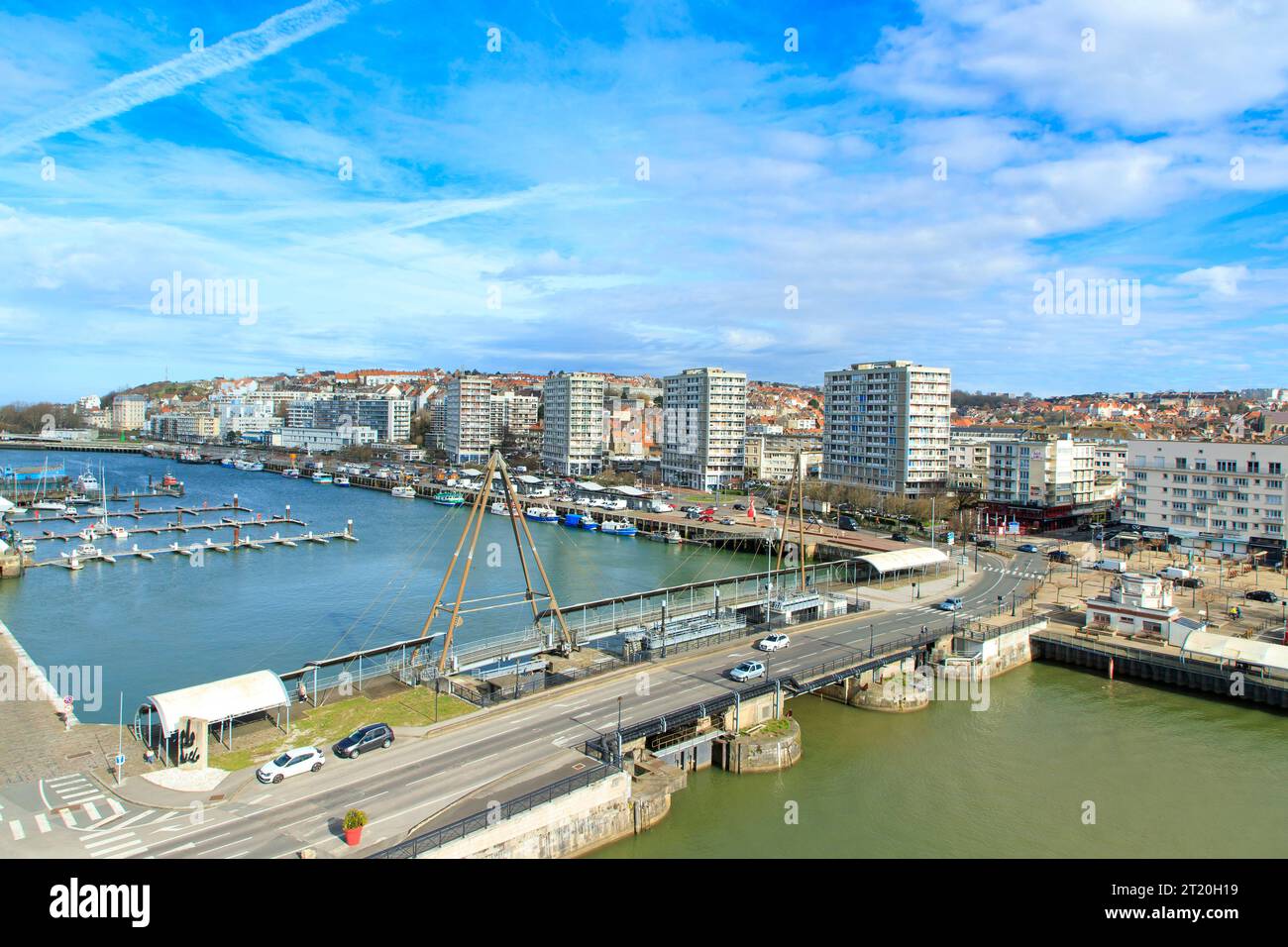 Boulogne-sur-Mer (northern France): overview of the fishing port and buildings along Boulevard Gambetta Stock Photo