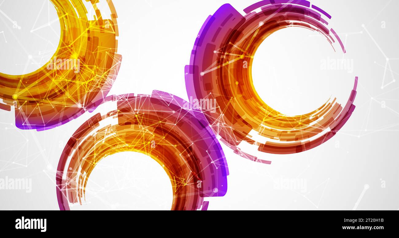 Abstract background. Technological colored circles with plexus effects. Stock Vector