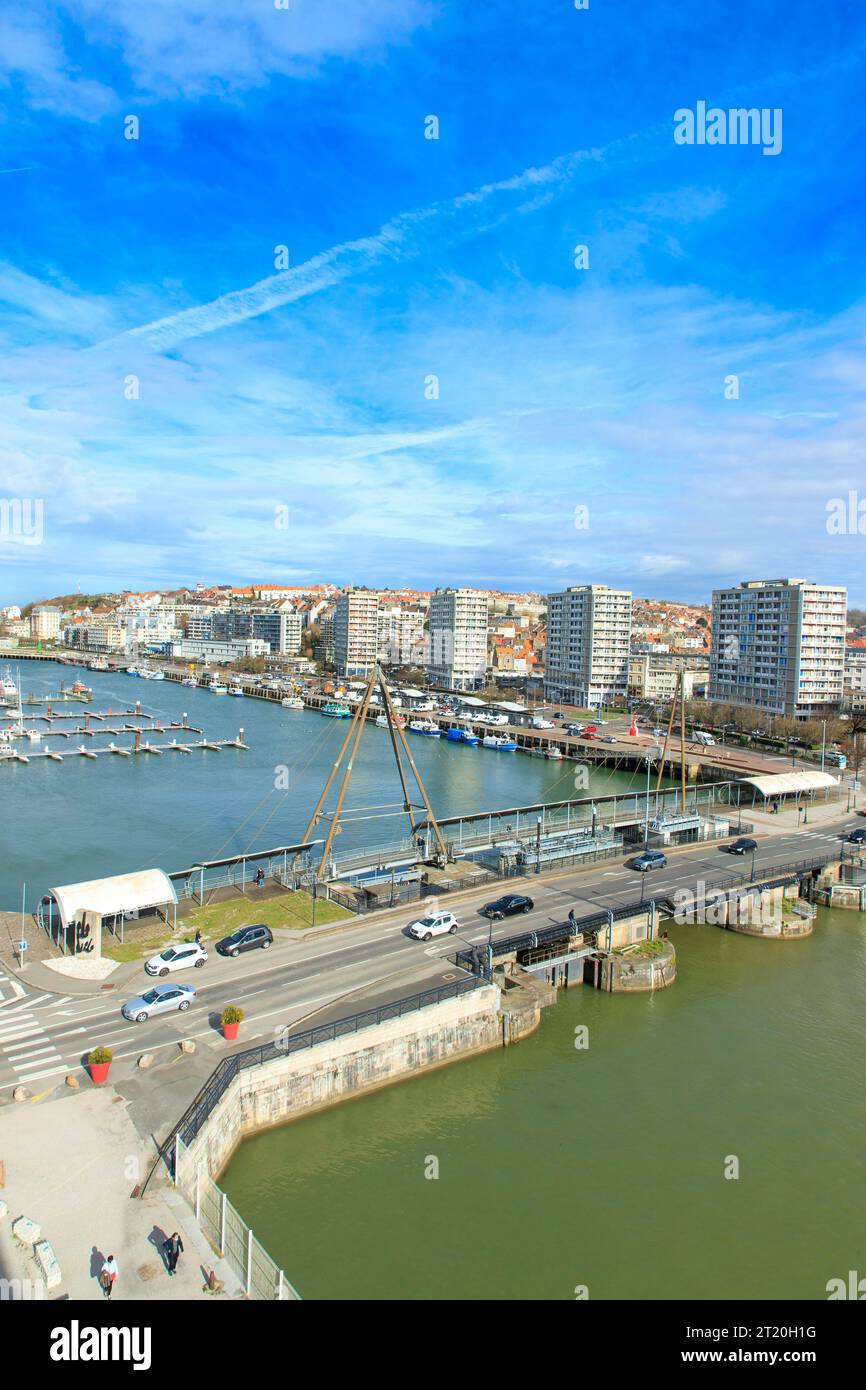 Boulogne-sur-Mer (northern France): overview of the fishing port and buildings along Boulevard Gambetta Stock Photo
