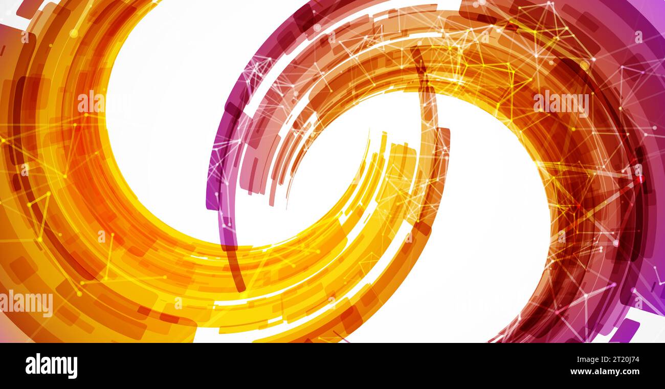 Abstract background. Technological colored circles with plexus effects. Stock Vector