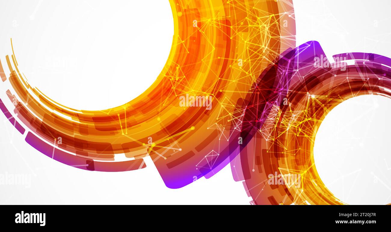 Abstract background. Technological colored circles with plexus effects. Stock Vector