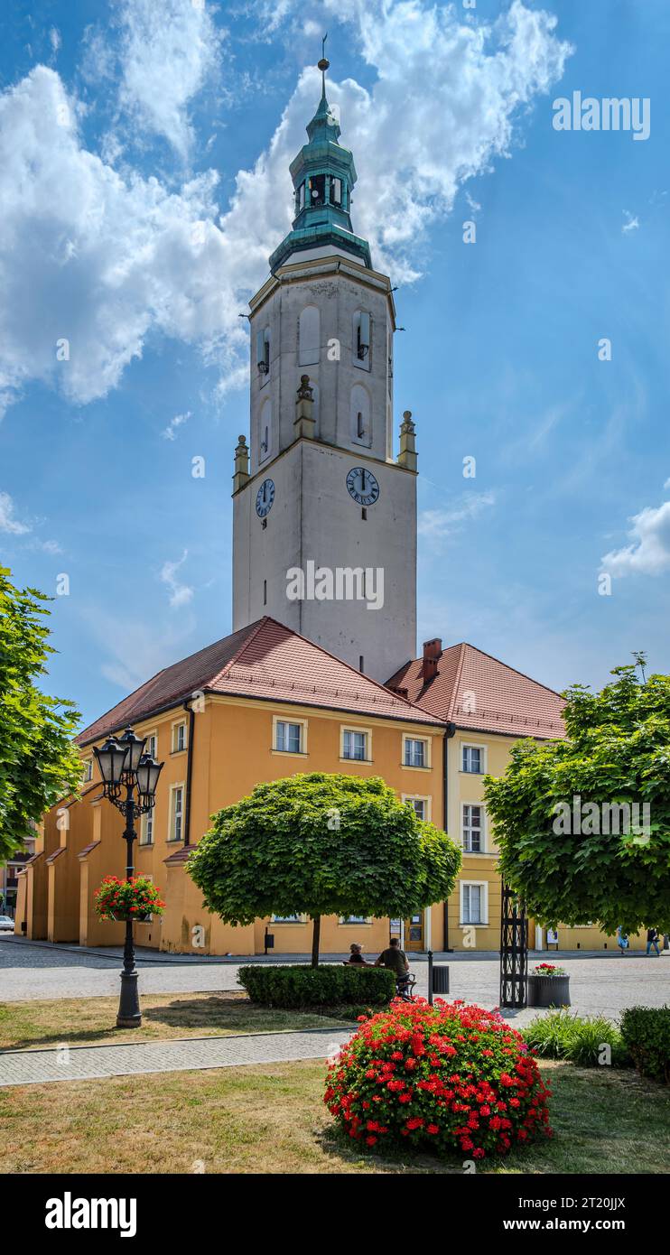 Historic Gothic and Renaissance Town Hall on the Ring (Market Square) of Namyslow (Namslau), Opole Voivodeship, Poland. Stock Photo