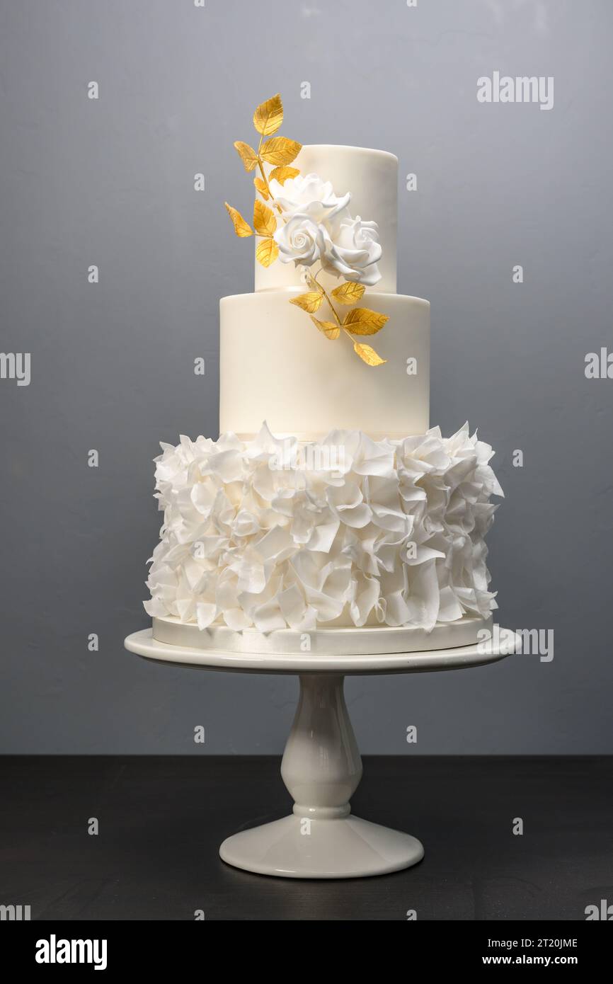 Three tier home made wedding cake Stock Photo