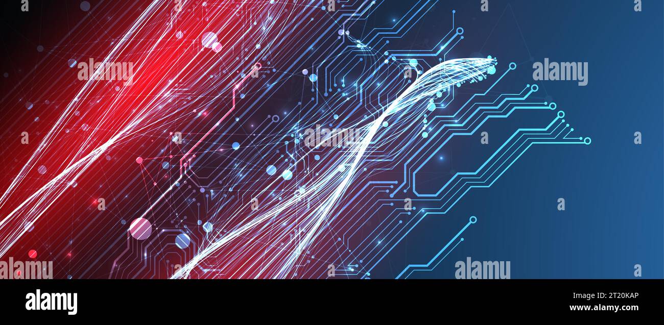 Abstract background with plexus effect. Scientific and technological concept with the use of technical elements. Stock Vector
