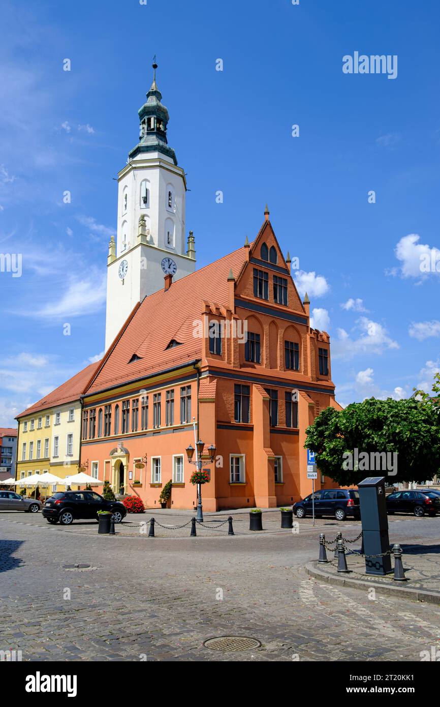 Historic Gothic and Renaissance Town Hall on the Ring (Market Square) of Namyslow (Namslau), Opole Voivodeship, Poland. Stock Photo
