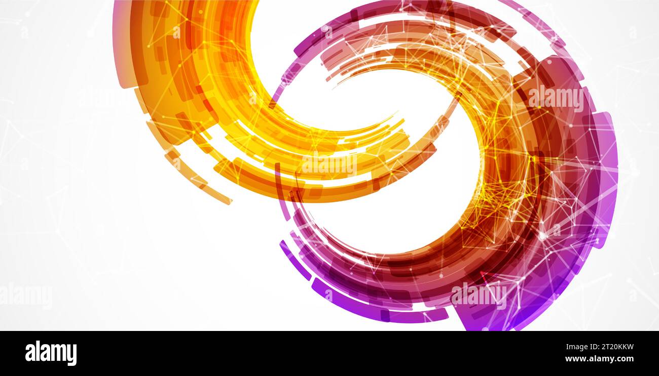 Abstract background. Technological colored circles with plexus effects. Stock Vector