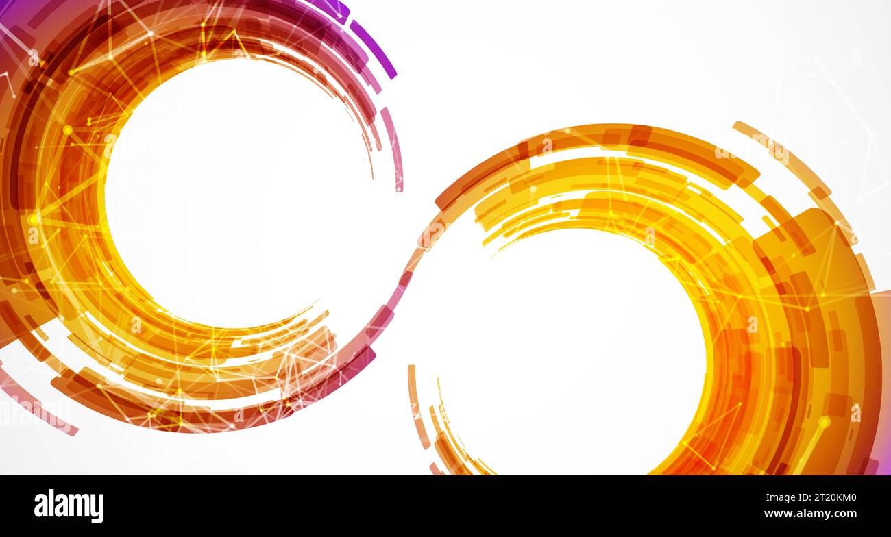 Abstract background. Technological colored circles with plexus effects. Stock Vector