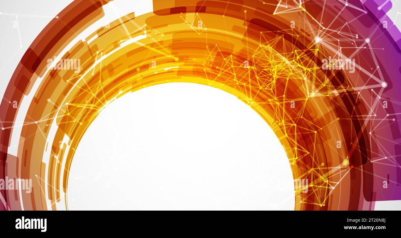 Abstract background. Technological colored circles with plexus effects. Stock Vector