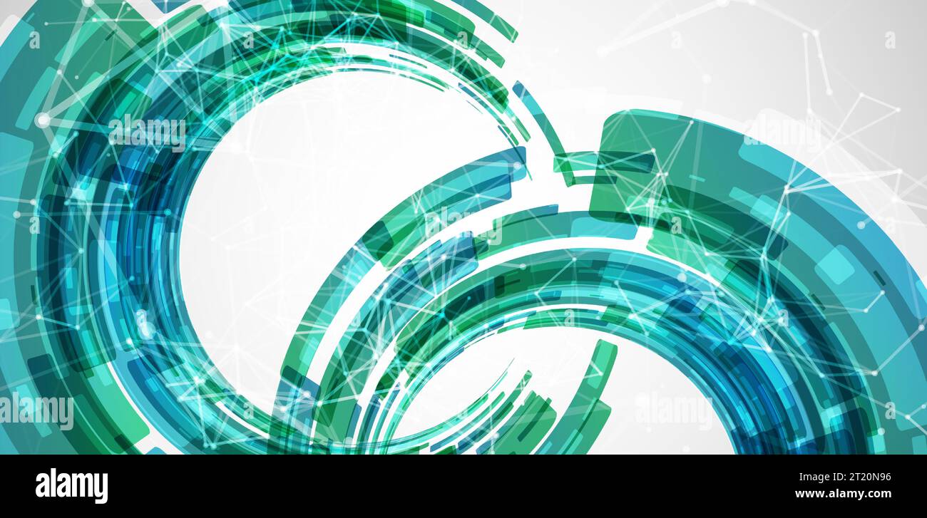 Abstract background. Technological colored circles with plexus effects. Stock Vector