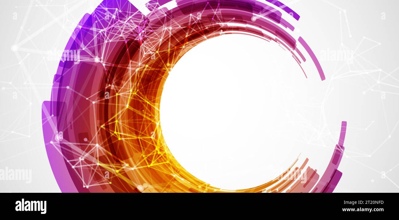 Abstract background. Technological colored circles with plexus effects. Stock Vector