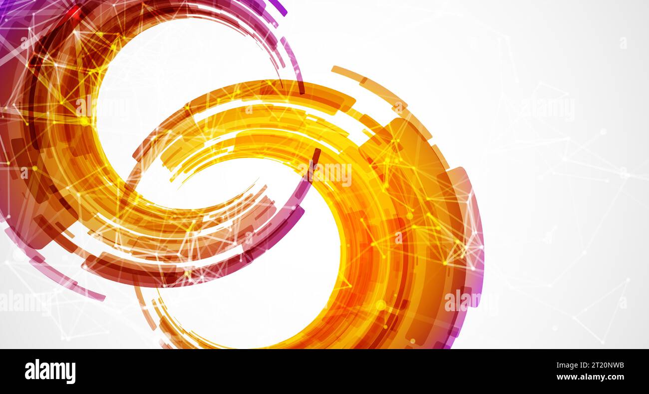 Abstract background. Technological colored circles with plexus effects. Stock Vector
