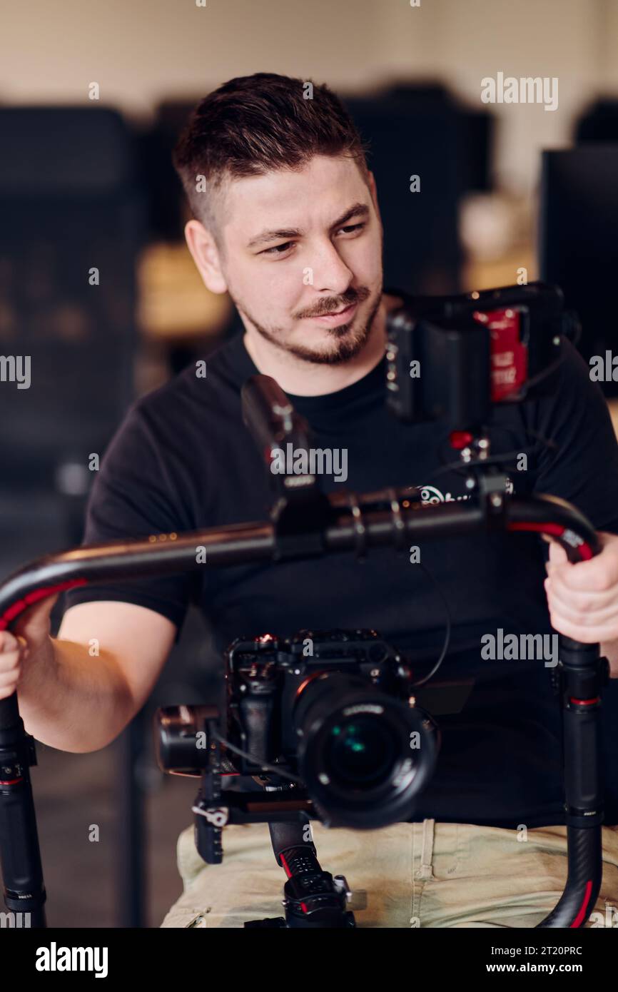 A professional videographer using modern equipment to capture compelling visuals, showcasing