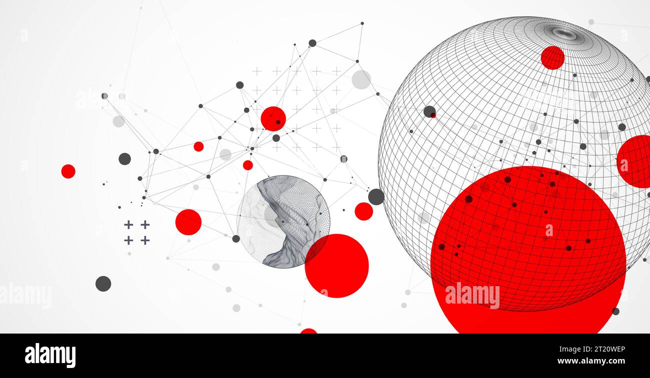 Sphere theme with connected lines in technology style background. Abstract 3d grid design. Stock Vector