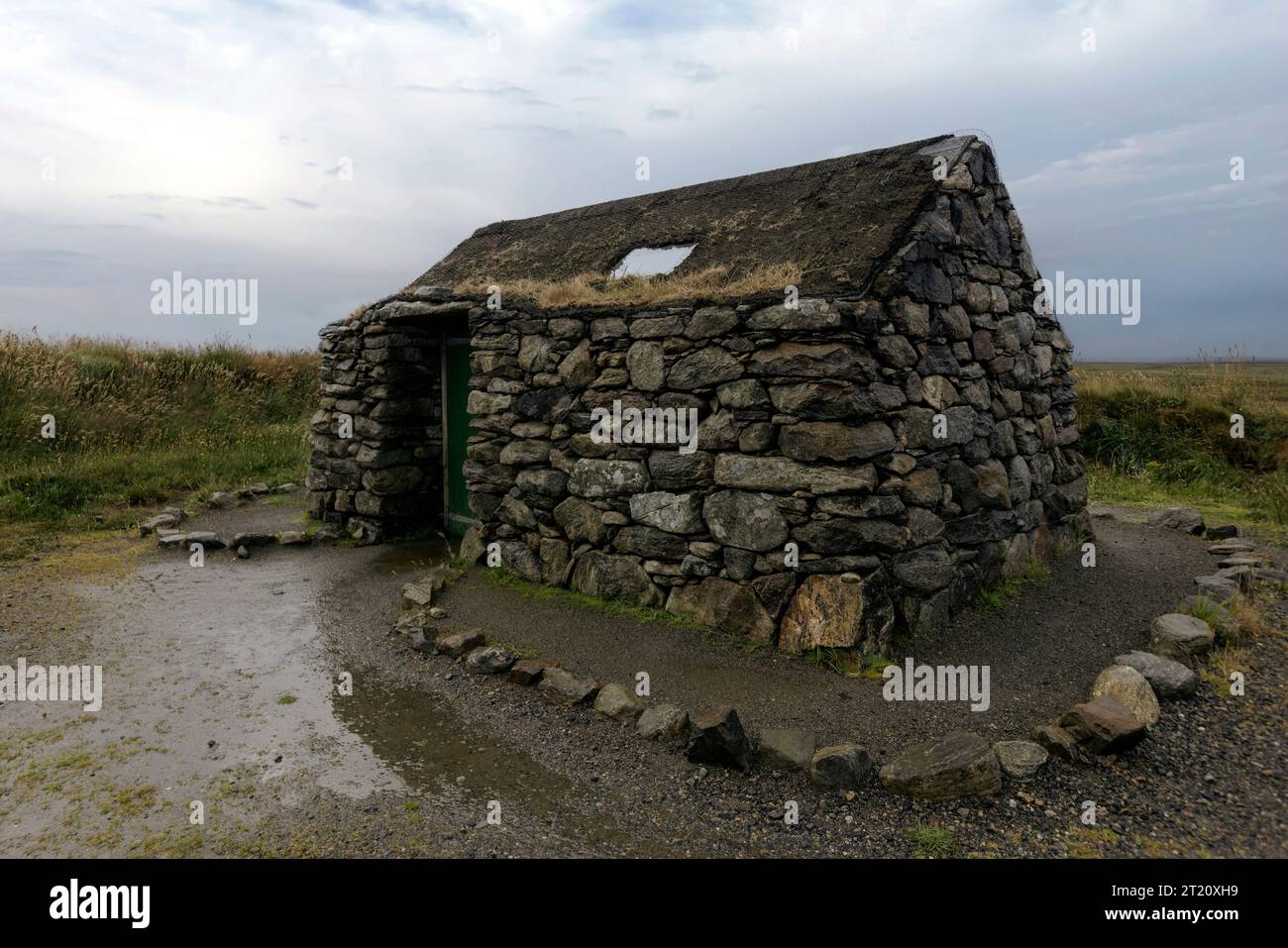 The Shieling Barvas and Brue is a historical landmark located in Brue on the Isle of Lewis in Scotland. Stock Photo