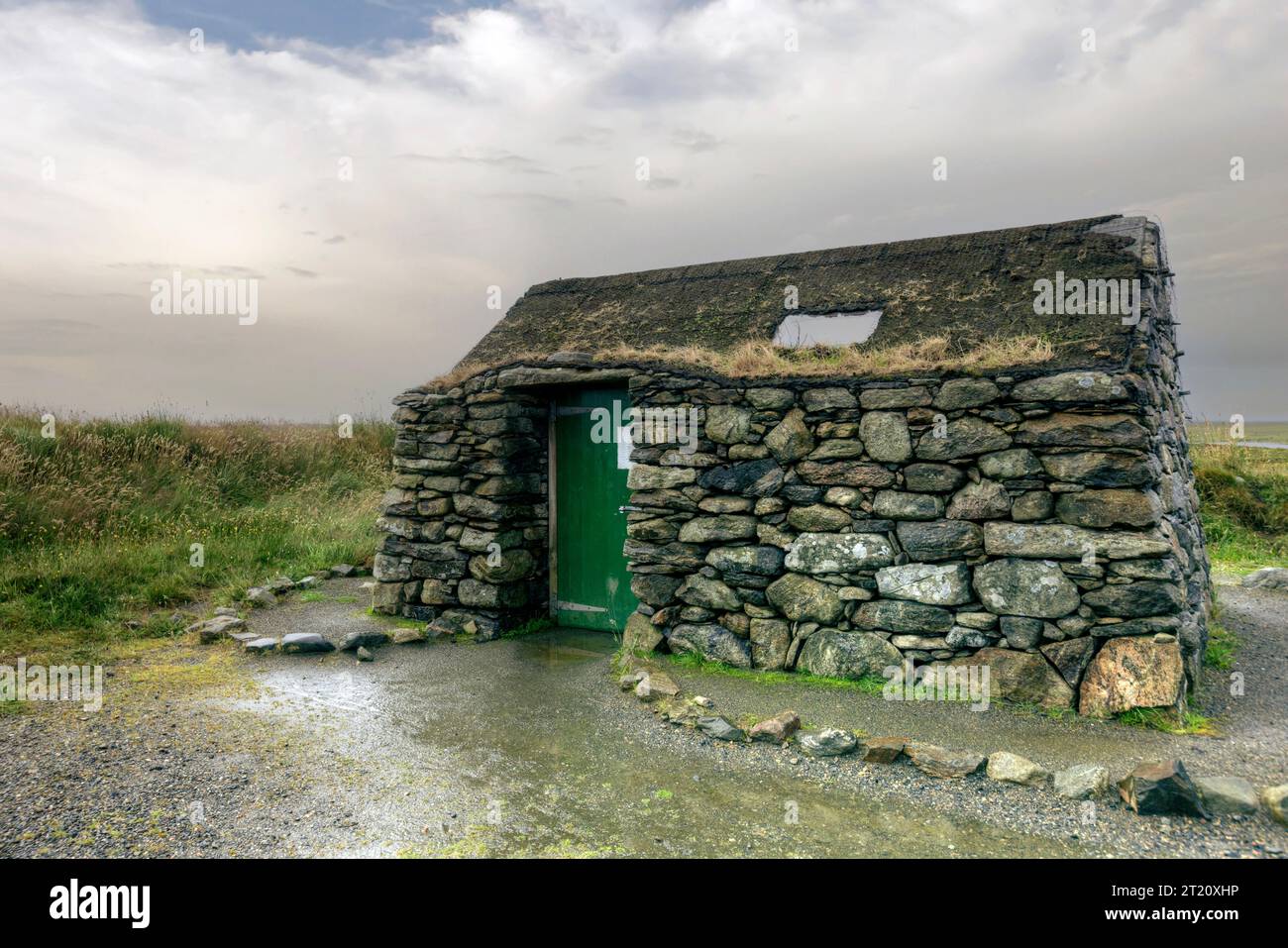 The Shieling Barvas and Brue is a historical landmark located in Brue on the Isle of Lewis in Scotland. Stock Photo