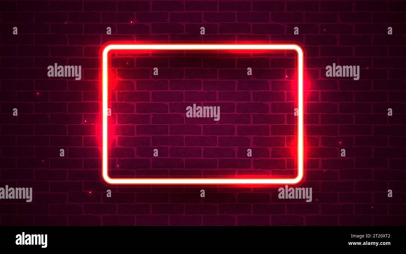 Neon lamp frame on brick wall background. Las Vegas concept. Vector ...