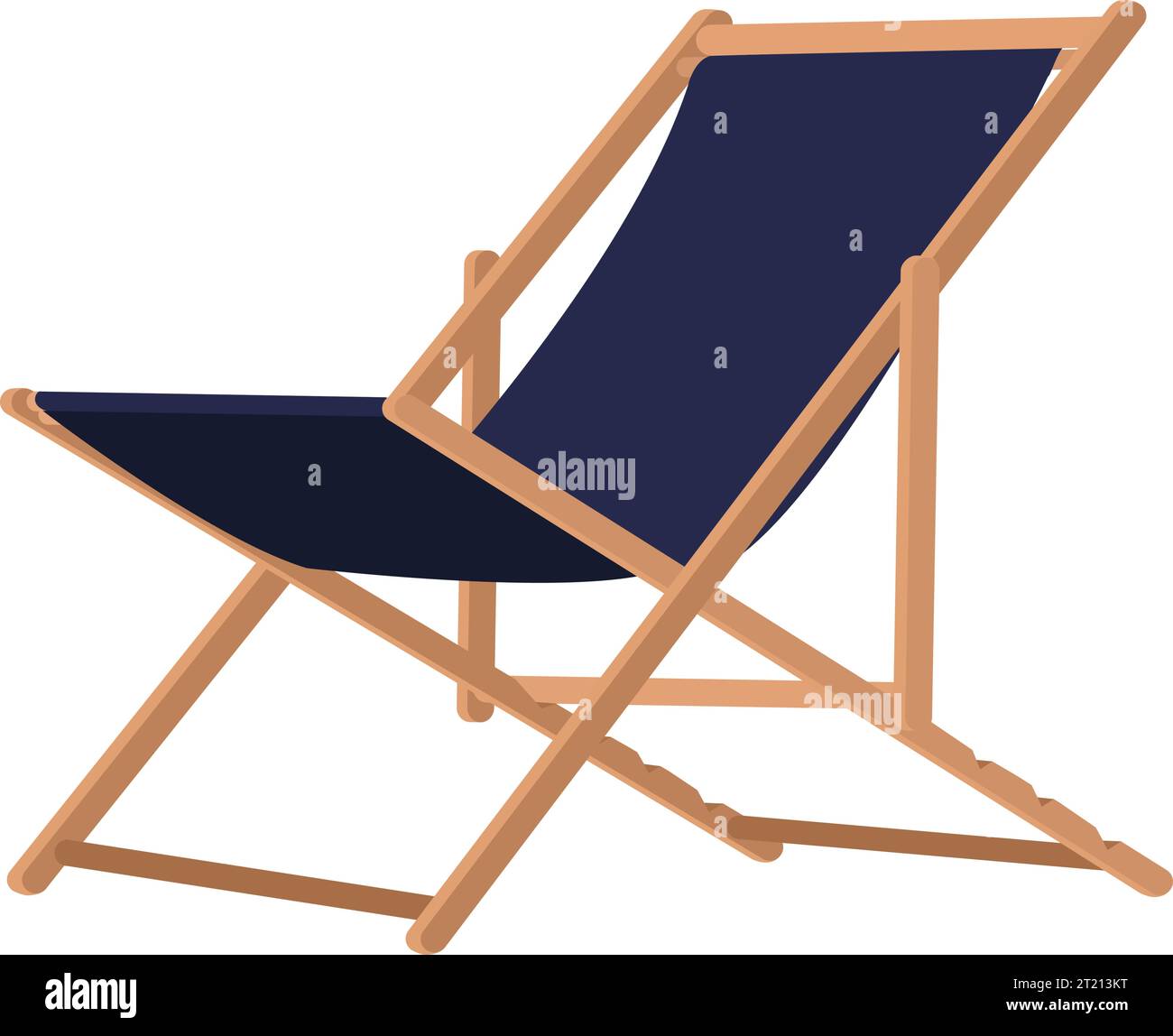 Isolated wooden deckchair with blue canvas, beach and vacations concept Stock Vector