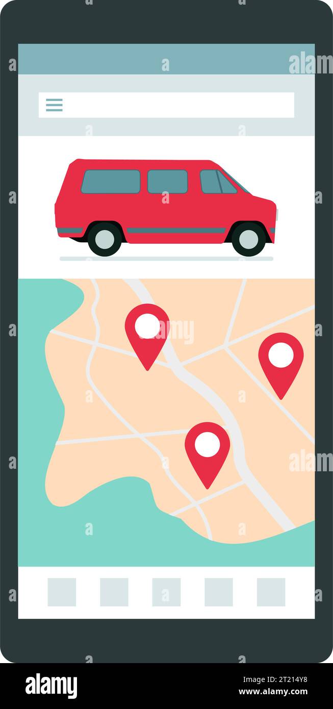 Travel, and van life app on smartphone: gps map and service booking Stock Vector