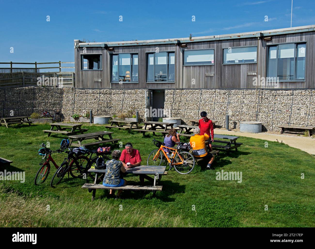 Outdoor seating at the Spurn Discovery Centre at Spurn Head, Holderness