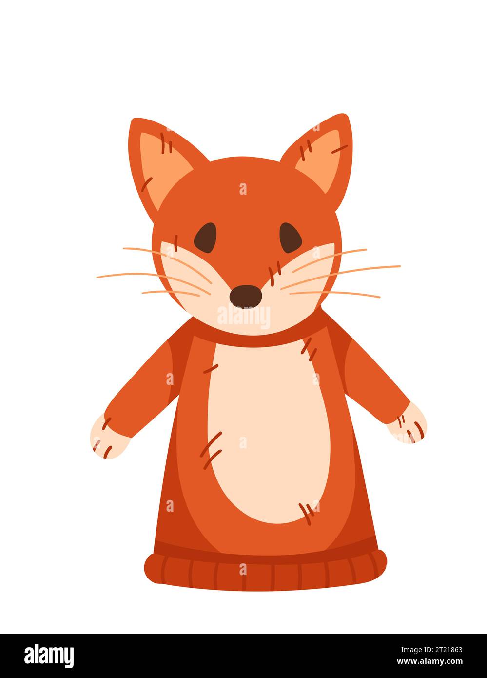 Fox animal doll puppet for children theater cute soft hand toy vector illustration isolated on white background Stock Vector
