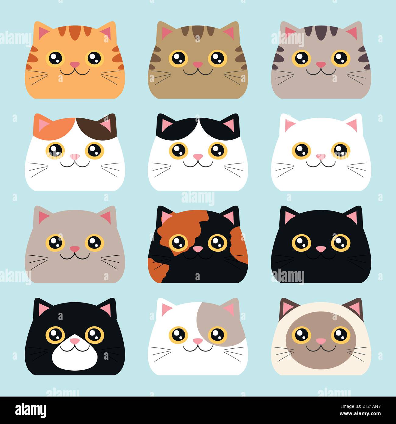 Collection of cat heads with different colors. Cats with different ...