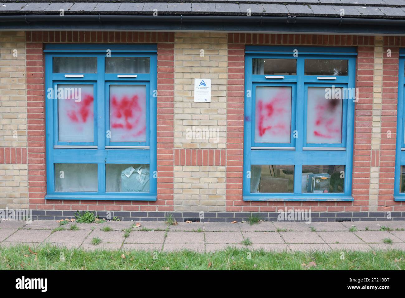 London, UK. 14th Oct, 2023. Red paint sprayed over An Orthodox Jewish girls School in Stamford Hill in North London. Israel's planned assault on Gaza. Israel has declared war against the terrorist organisation Hamas, after Hamas militants invaded Israel in a brutal attack on civilians, killing over 1000 people. Photo credit: Ben Cawthra/Sipa USA Credit: Sipa USA/Alamy Live News Stock Photo