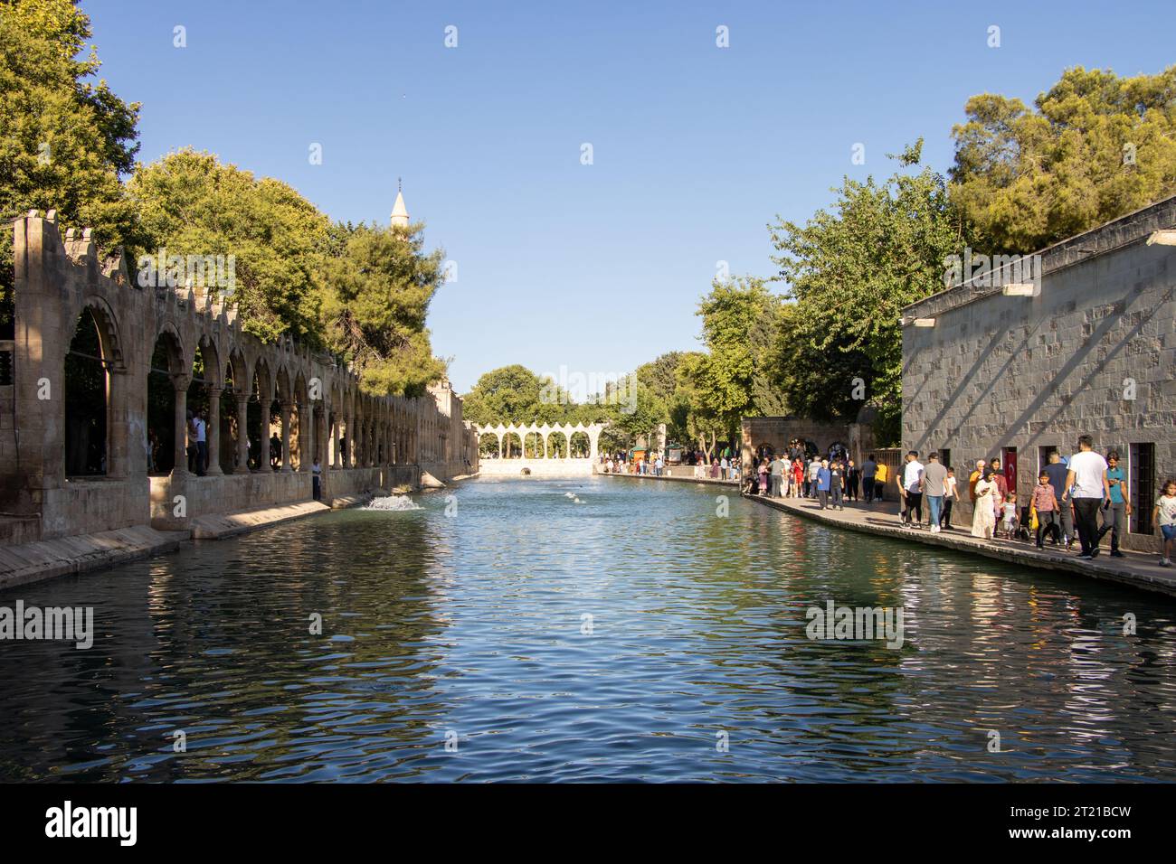 Sanliurfa, Turkey - July 15 2023: The lake and the fish in it, located in the city center of Şanlıurfa, where it is believed that the Prophet Abraham Stock Photo