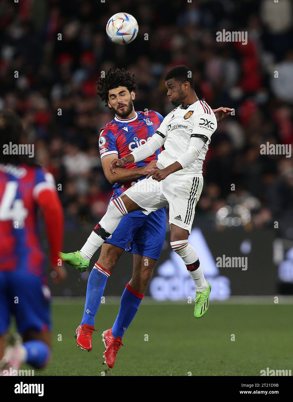 Cardo Siddik of Crystal Palace battles for an ariel ball during the match between Crystal Palace v Manchester United at the MCG on 19th July 2022. - Manchester United v Melbourne Victory, MCG Stadium, Melbourne. - 19th July 2022. Editorial Use Only Stock Photo
