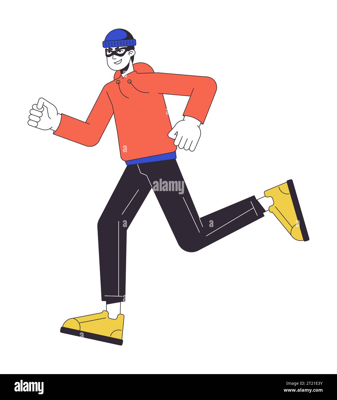 Man in mask running flat line color vector character Stock Vector