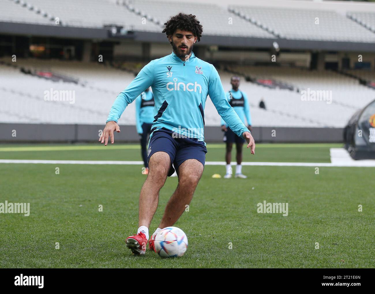 Cardo Siddik of Crystal Palace warm up during the Pre match training session for the Crystal Palace v Manchester United match at the MCG on 19th July 2022. - Crystal Palace Pre Match Training, Crystal Palace v Manchester United, MCG Stadium, Melbourne. - 18th July 2022 Editorial Use Only Stock Photo