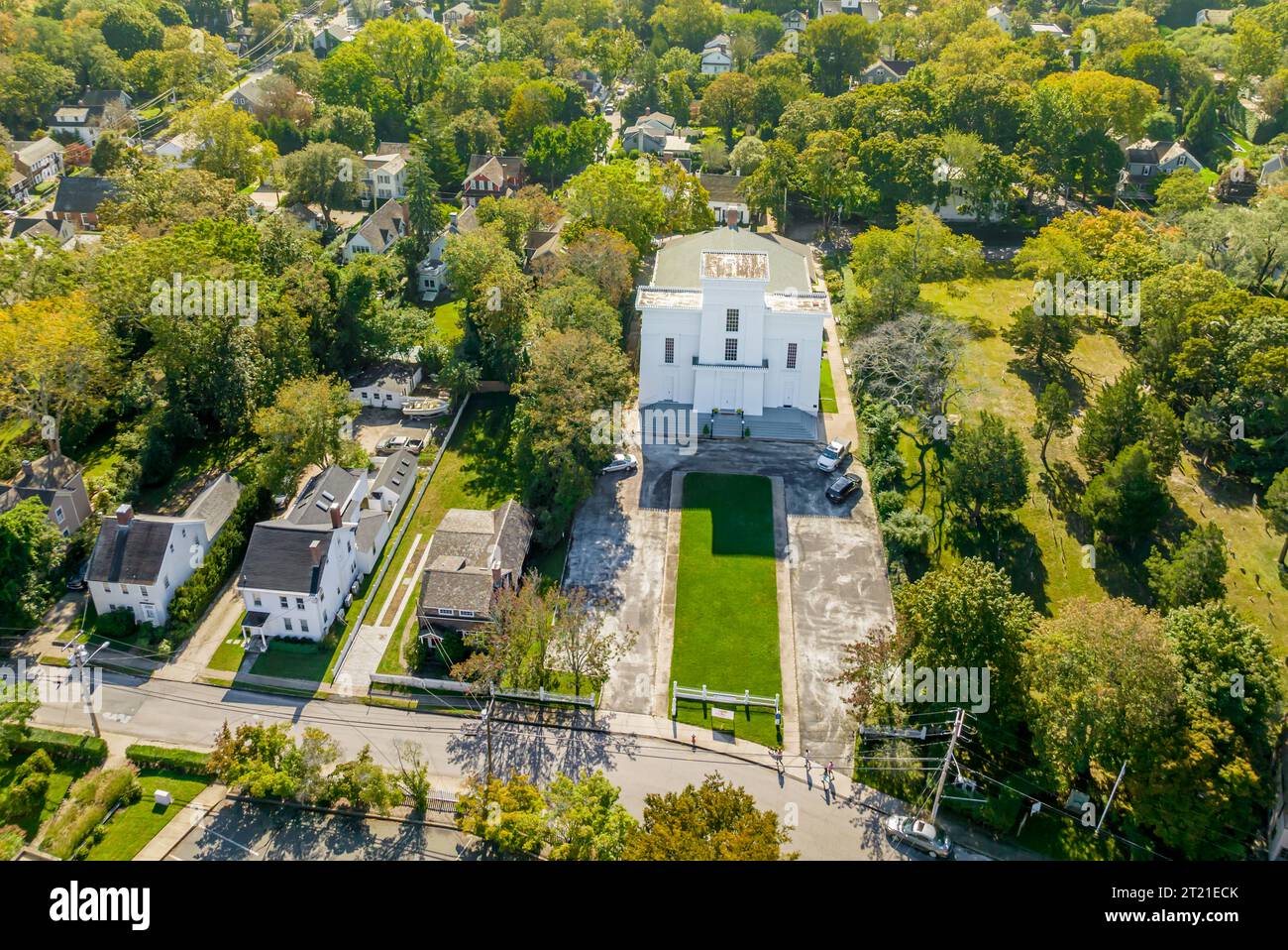 aerial view of old whaler's church, sag harbor, ny Stock Photo
