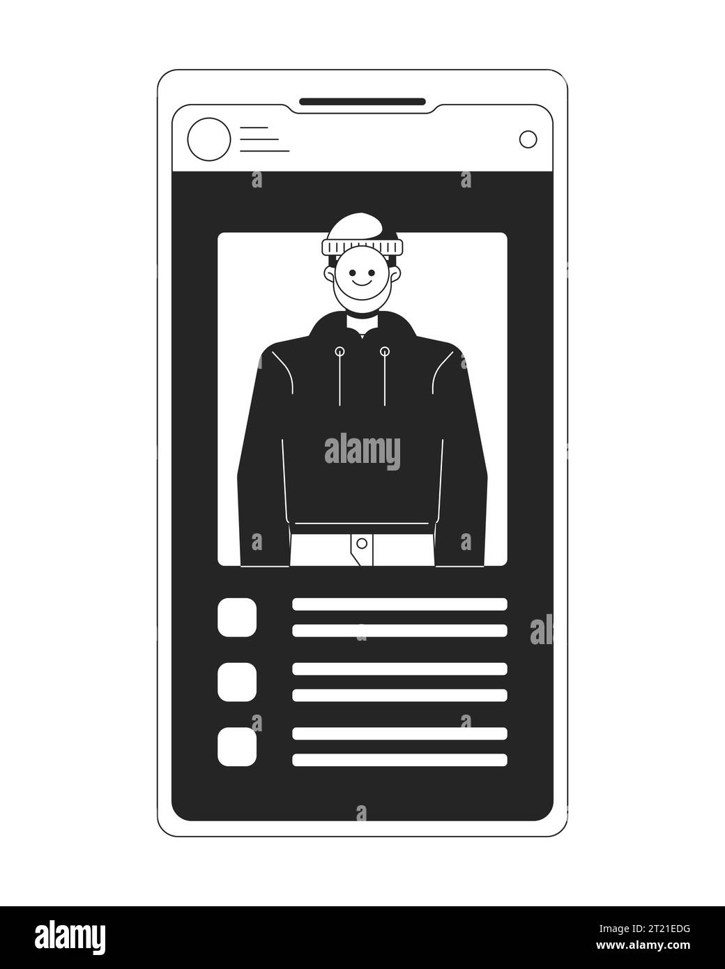 Stealing identity on smartphone screen bw concept vector spot illustration Stock Vector