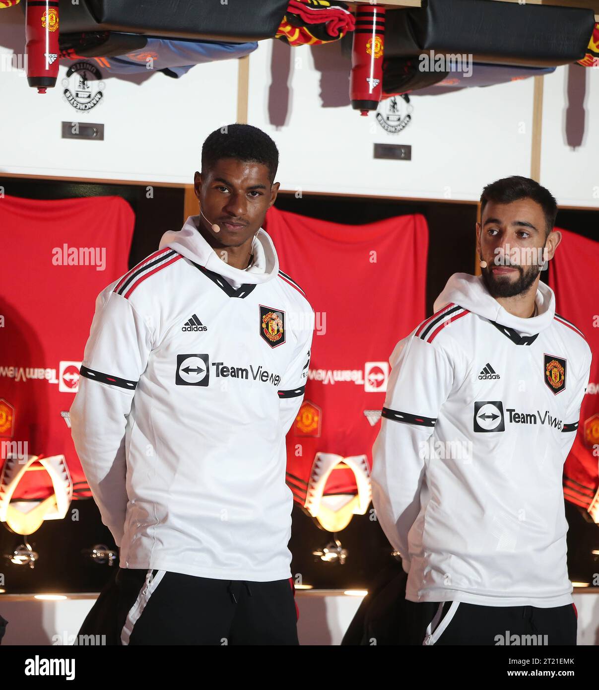 Marcus Rashford & Bruno Fernandes of Manchester United Wearing The New  Manchester United Away Shirt 2022/23 at Federation Square at The Adidas New  Away kit launch for the 2022/23 season in Melbourne,