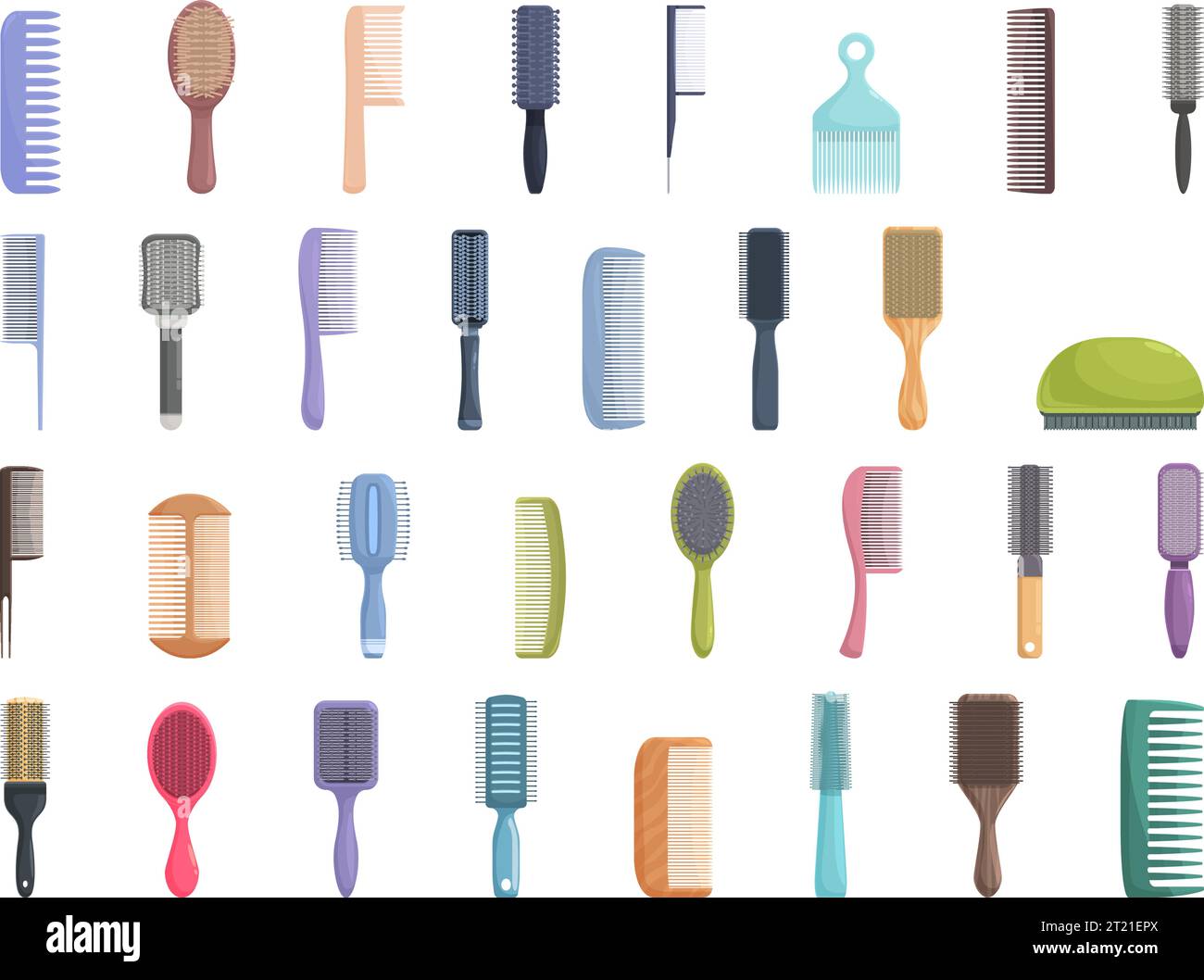 Hair Brush icons set cartoon vector. Comb brush fashion. Plastic salon Stock Vector