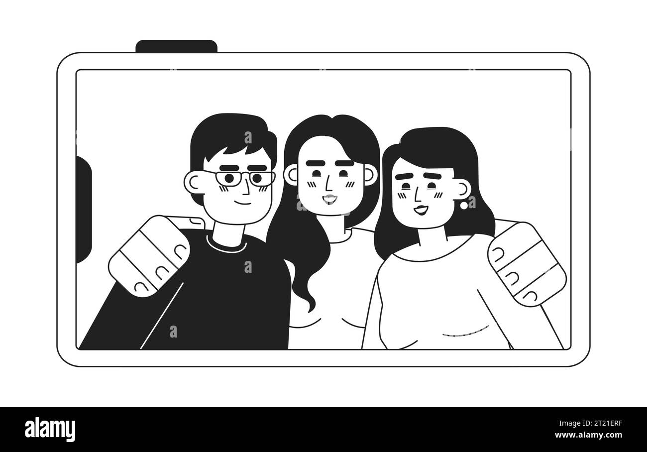 Friends group photo monochrome concept vector spot illustration Stock