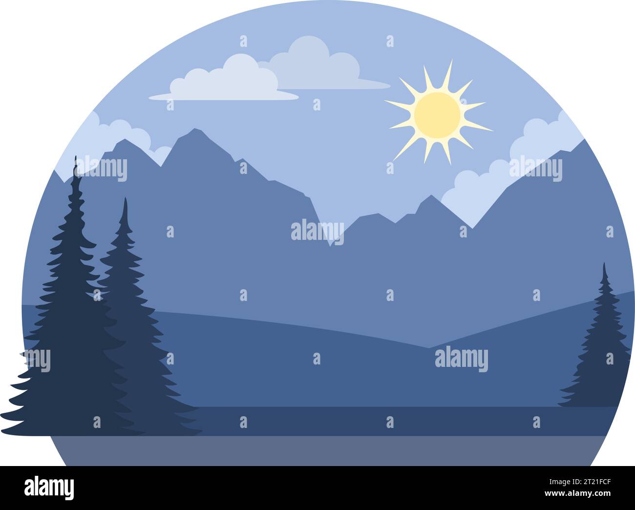 Mountains and wild forest background, isolated badge with copy space Stock Vector