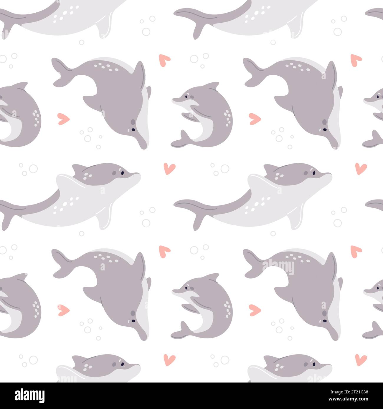 Cartoon dolphins seamless pattern. Cute marine animals. Different poses ...
