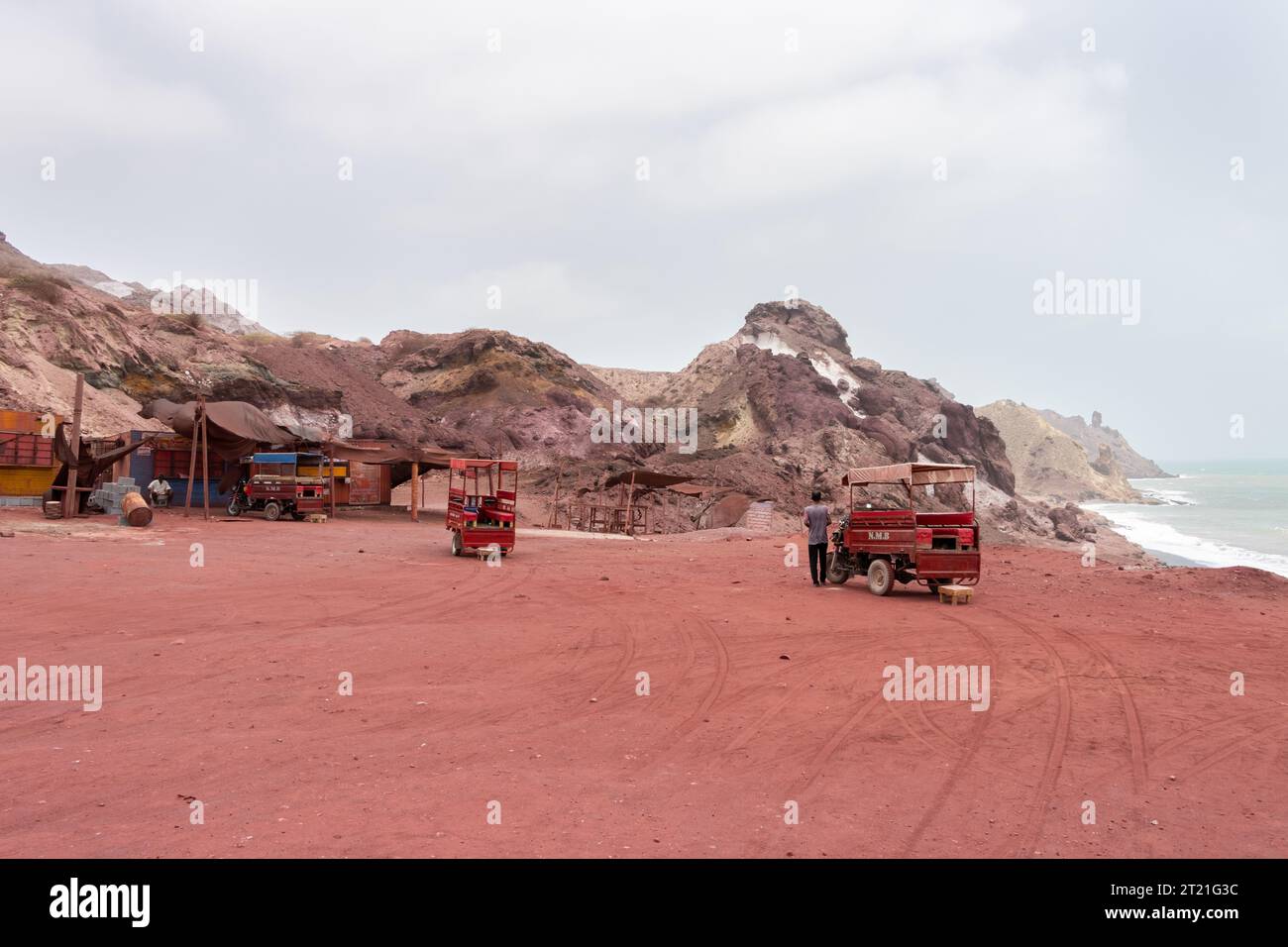 Hormuz Island, Iran - August 06 2023: Red beach on the island of Hormuz
