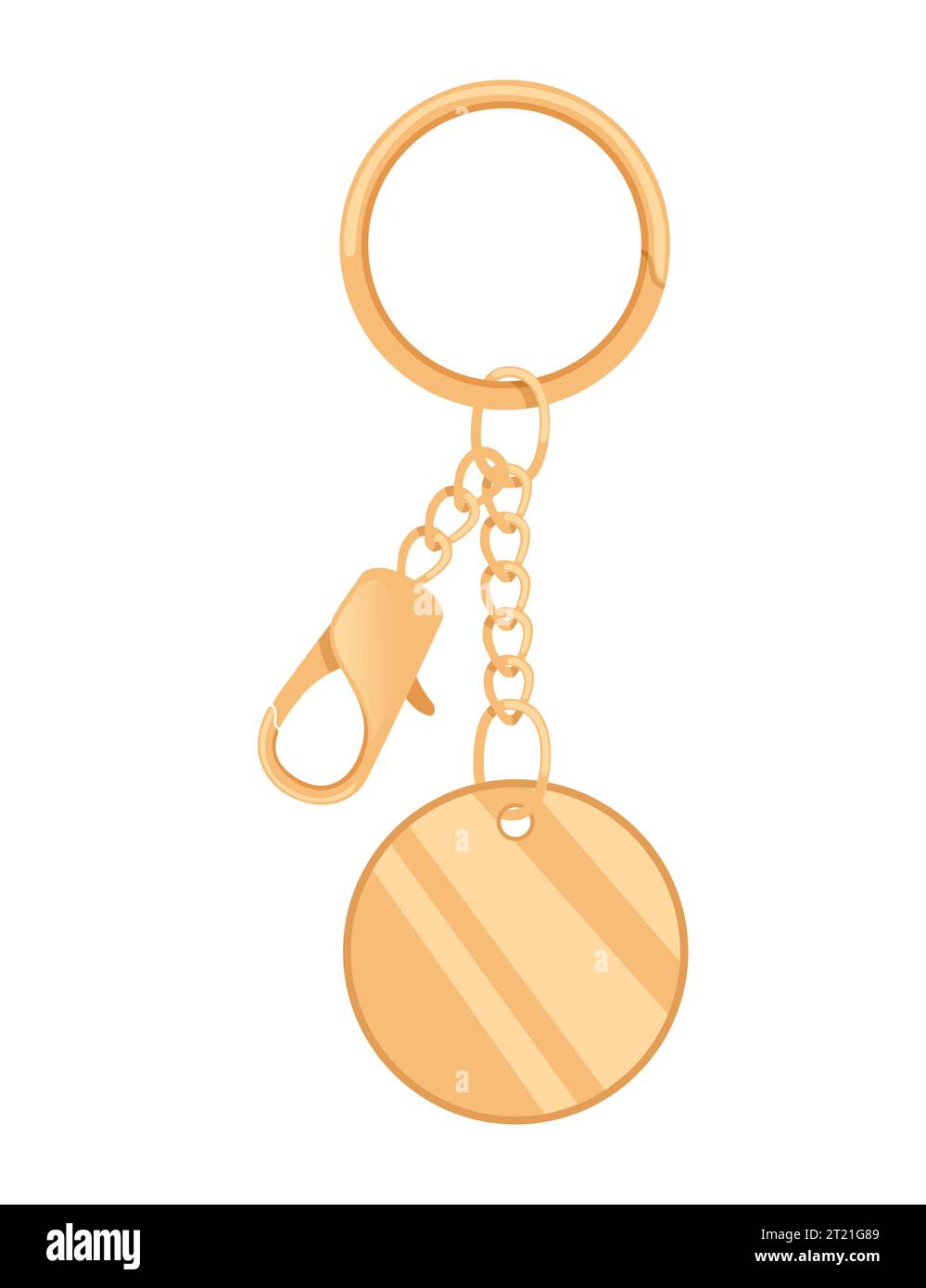 Golden keychain with ring and chain vector illustration isolated on