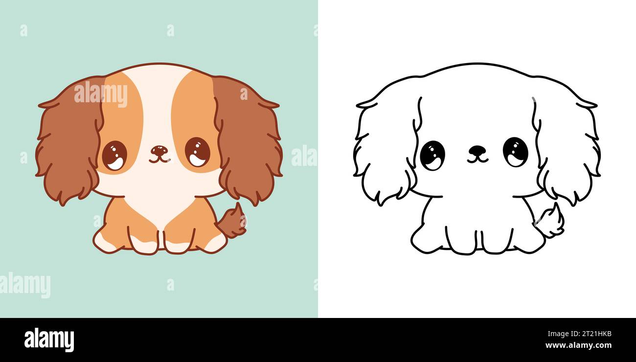 Kawaii Clipart Cocker Spaniel Puppy Illustration and For Coloring Page ...