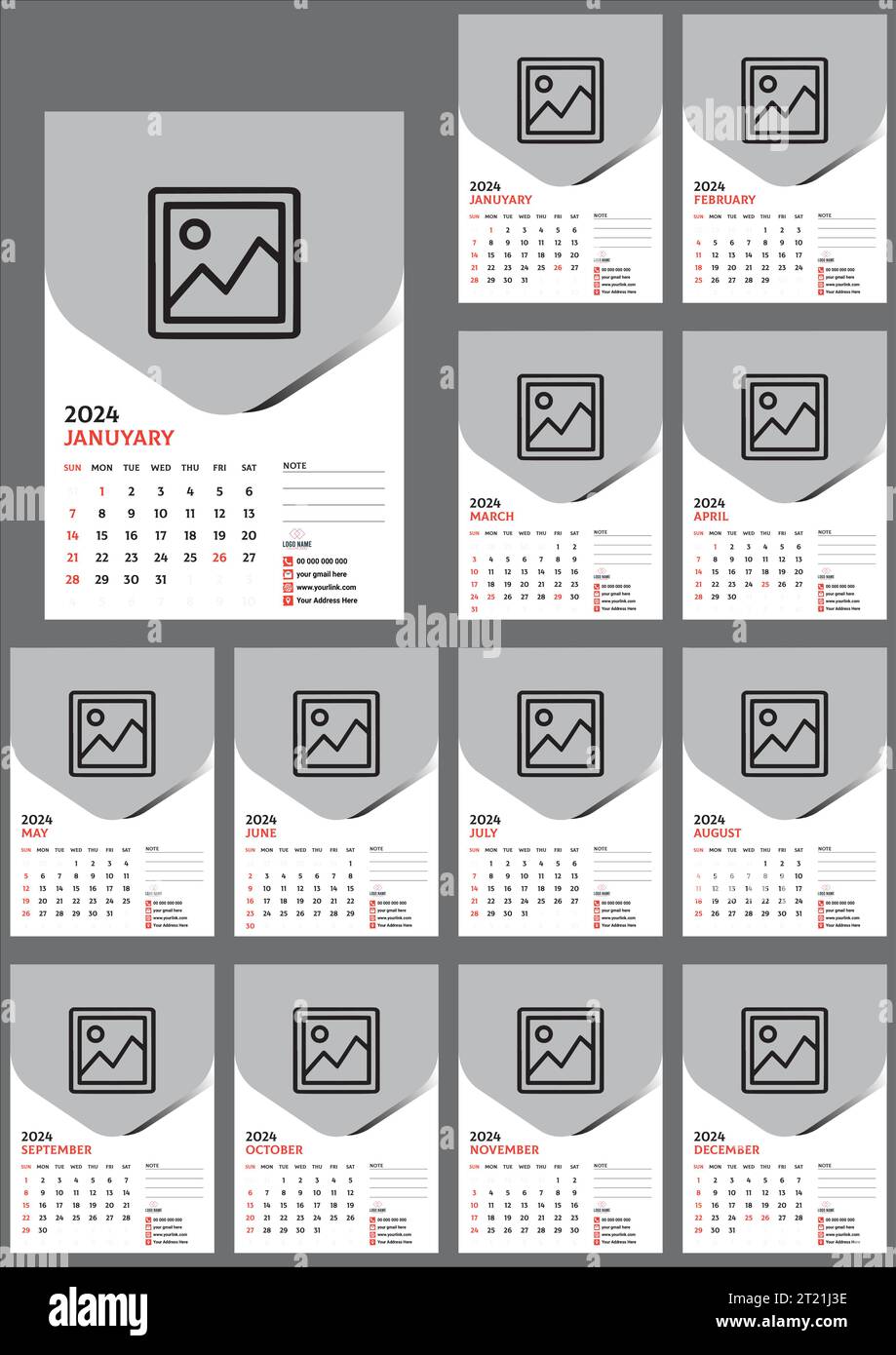2024 12 Month Wall Calendar For Australia, With Official Holidays Vector Design Stock Vector