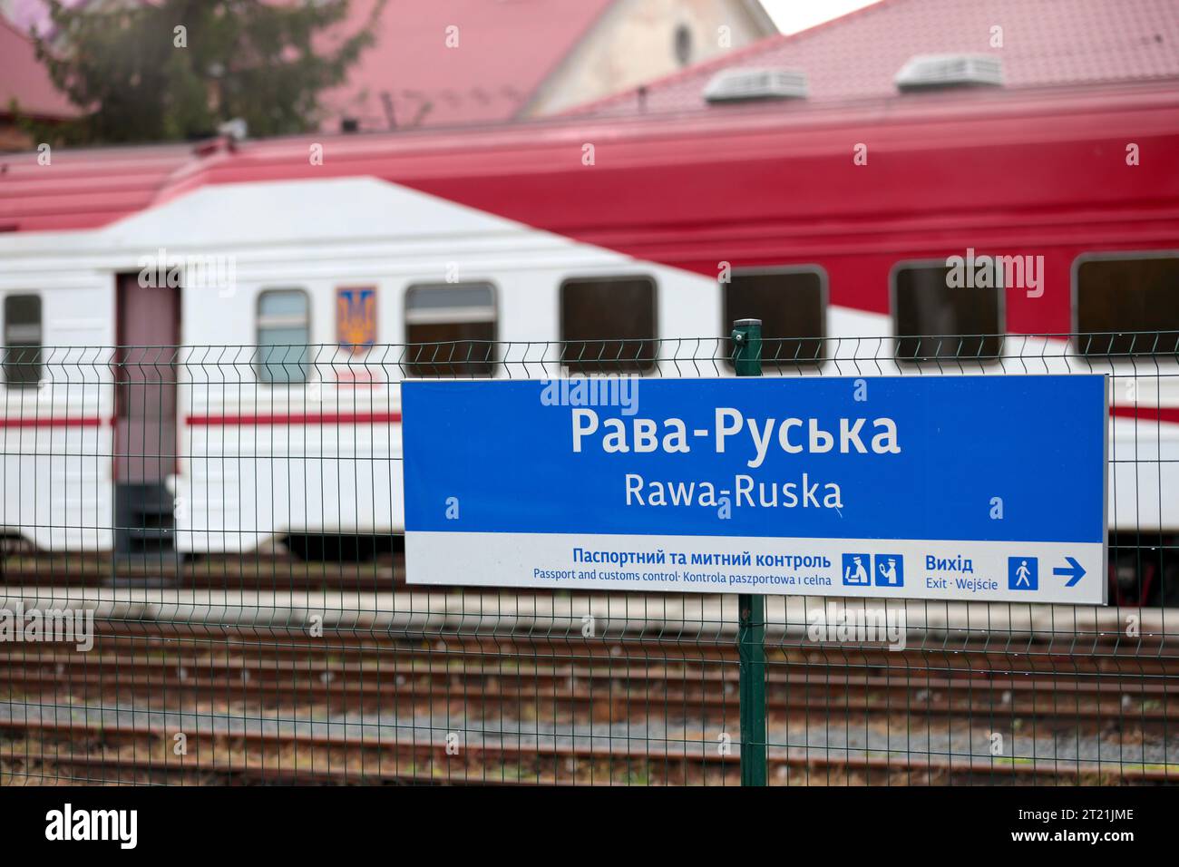 Ruska Roma Sign RAVA-RUSKA, UKRAINE - OCTOBER 15, 2023 - A sign is pictured at the ...