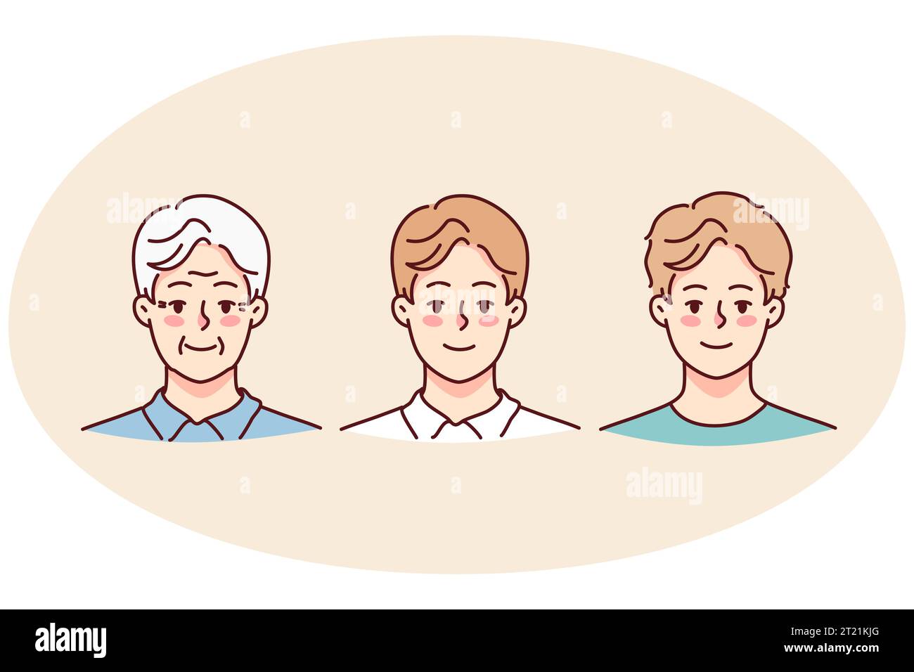 Set of man aging. Collection of teen guy, grownup male and mature grandfather. Concept of age process. Vector illustration. Stock Vector