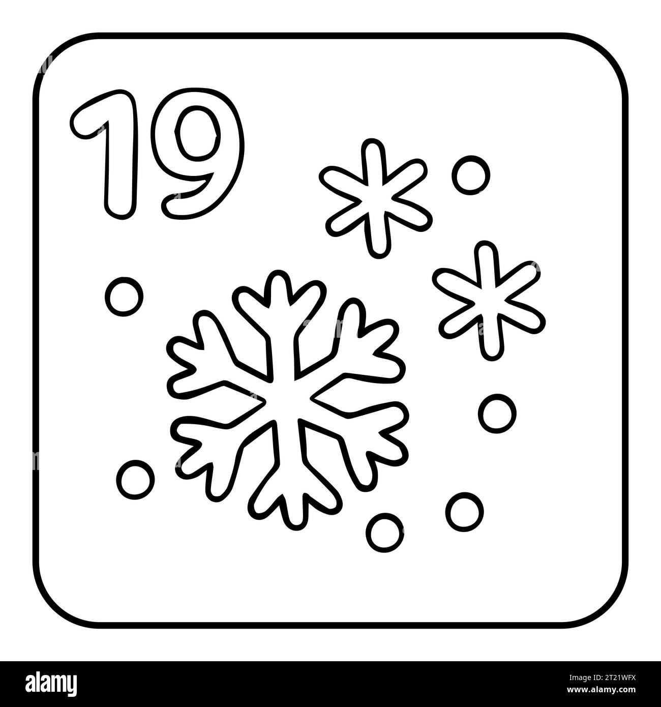 Xmas coloring advent calendar. Hand drawn vector logo with snowflake Stock Vector