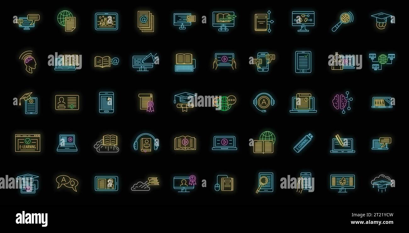 E-learning training icons set. Outline illustration of 50 E-learning ...