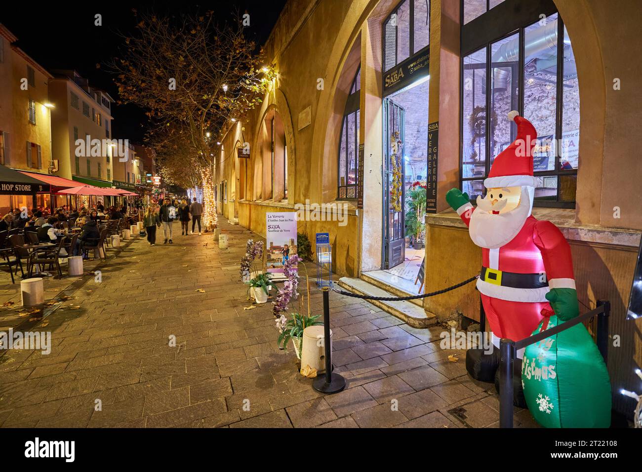 Antibes, France street scenes at Christmas with Christmas lights Stock Photo