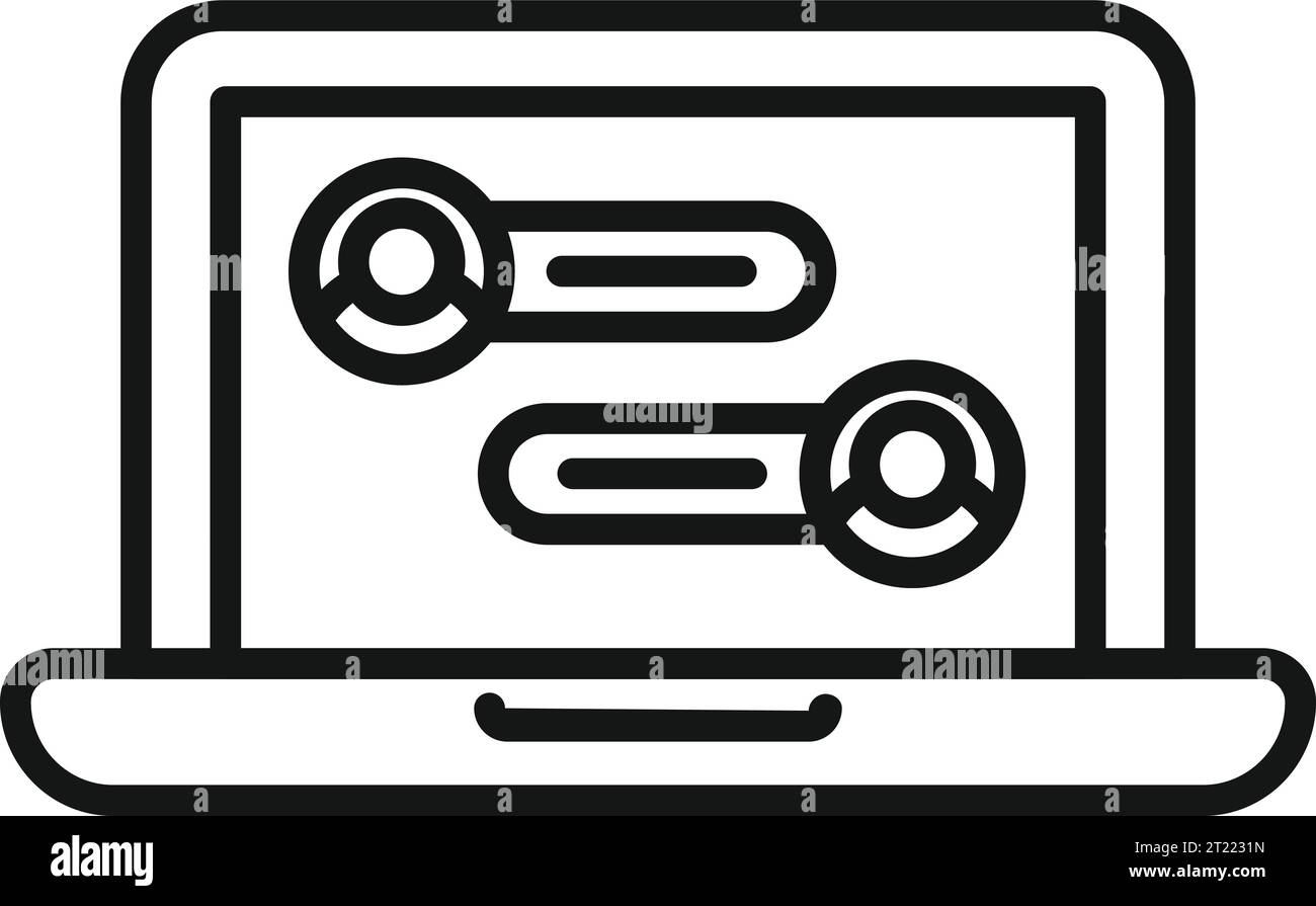 Laptop chat icon outline vector. Speech share. Internet content Stock Vector