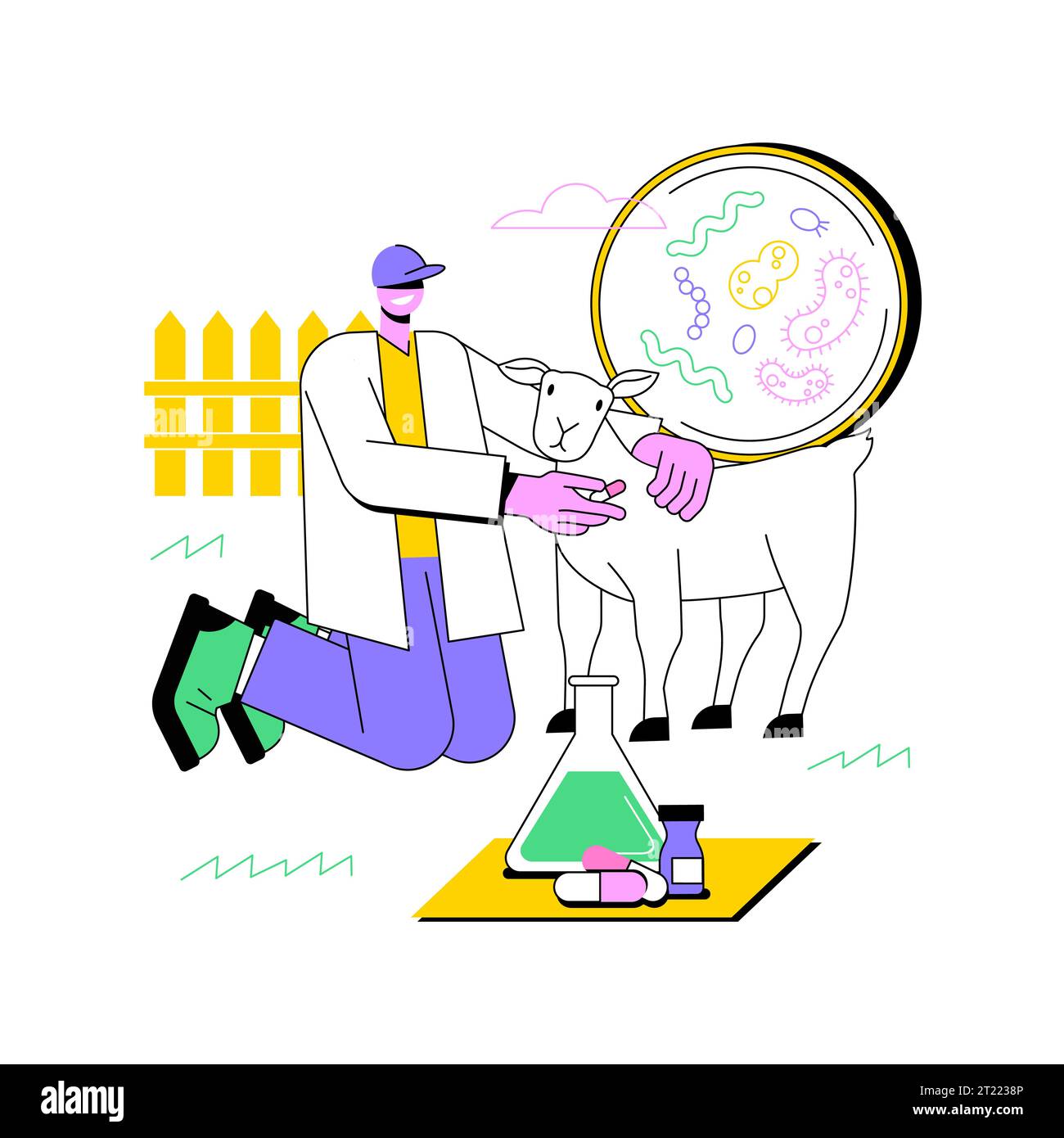 Antiparasitic drugs isolated cartoon vector illustrations. Farmer injects an animal with antiparasitic drugs, livestock care, agribusiness industry, agricultural input sector vector cartoon. Stock Vector