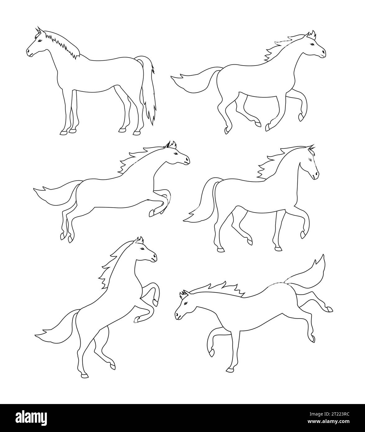 Vector set of flat hand drawn outline horse isolated on white ...