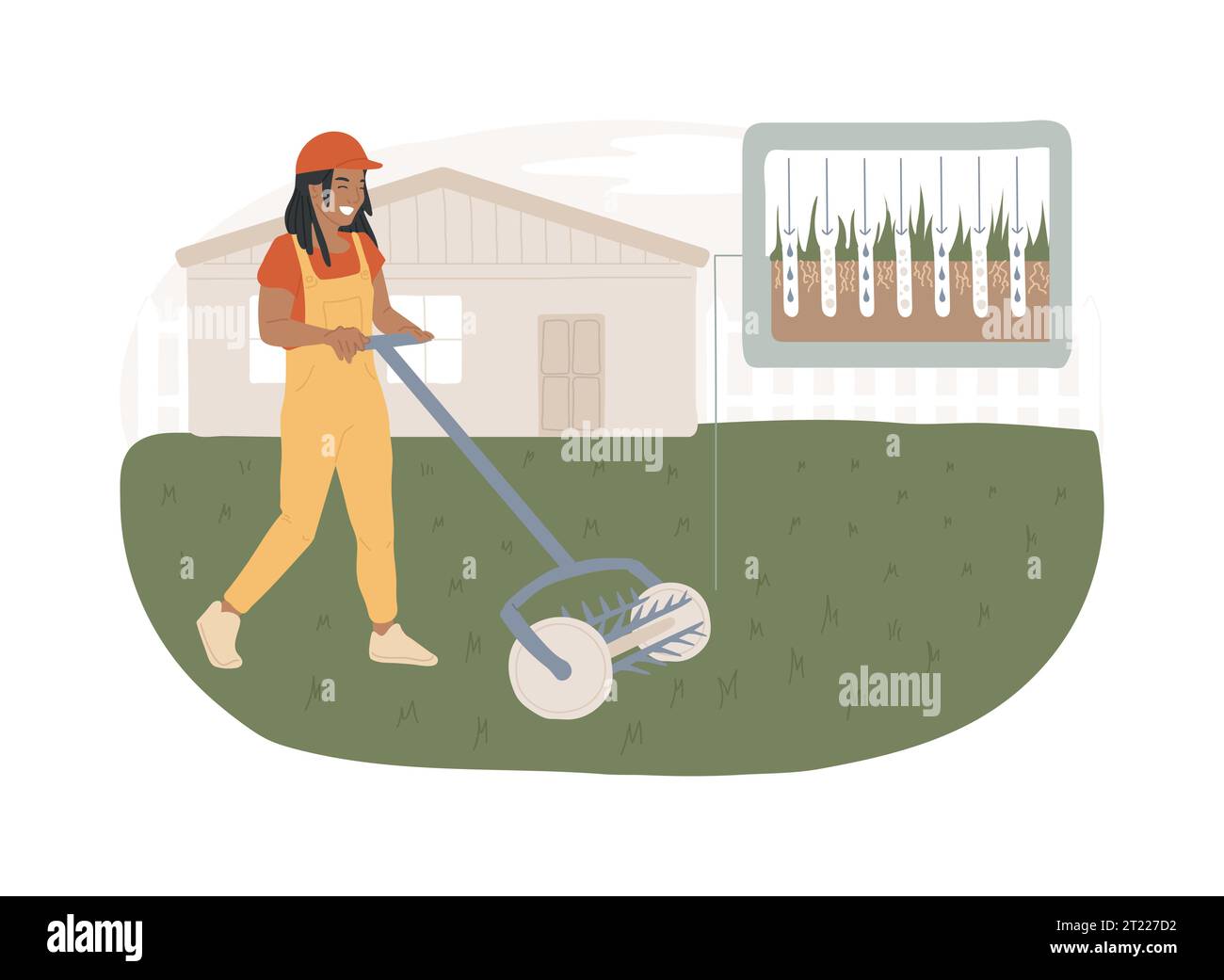 Lawn aeration isolated concept vector illustration. Restore lawn